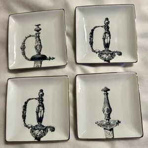 Set of 4 Mitchell Black, Hilts & Dagger Appetizer Plates 4.5”